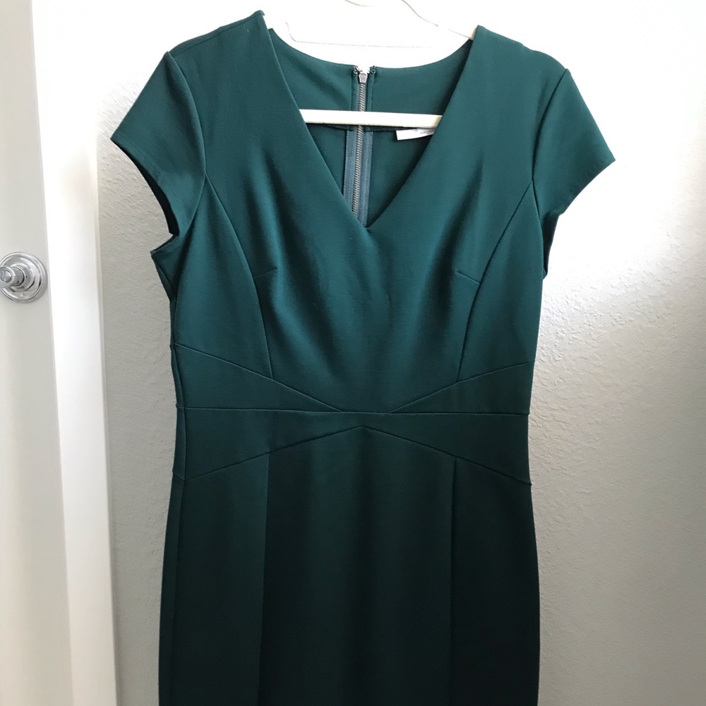 Seamed V-Neck Ponte Sheath Dress